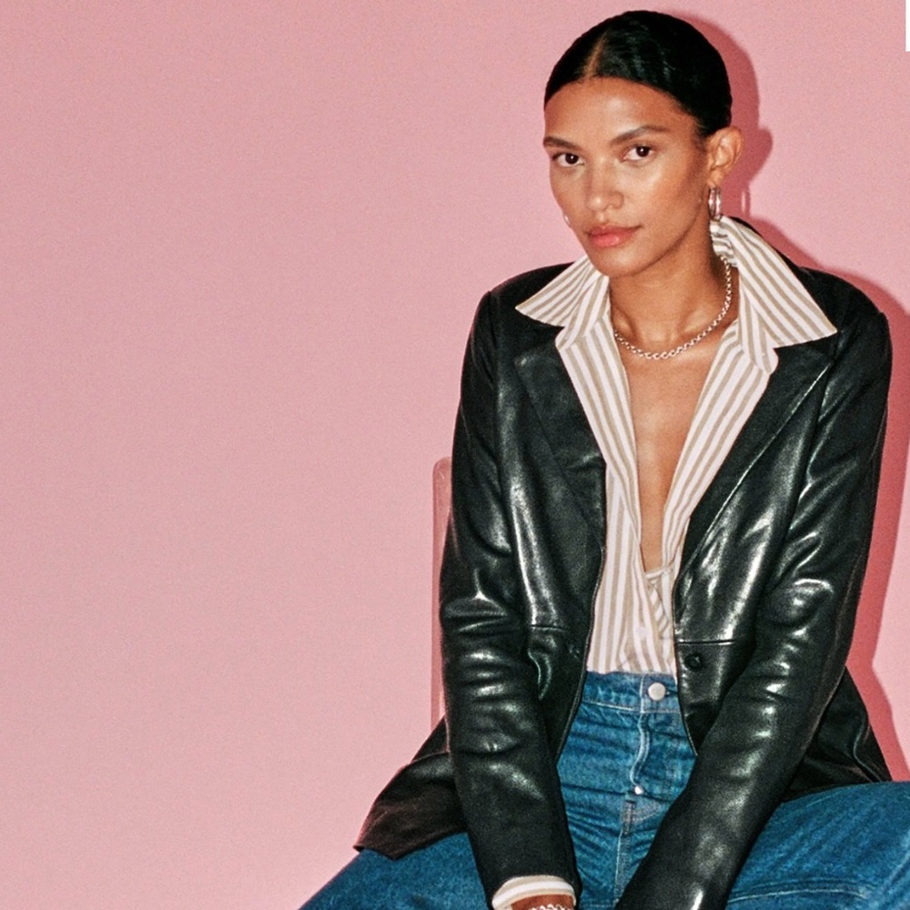 Reformation Black Leather Blazer size medium